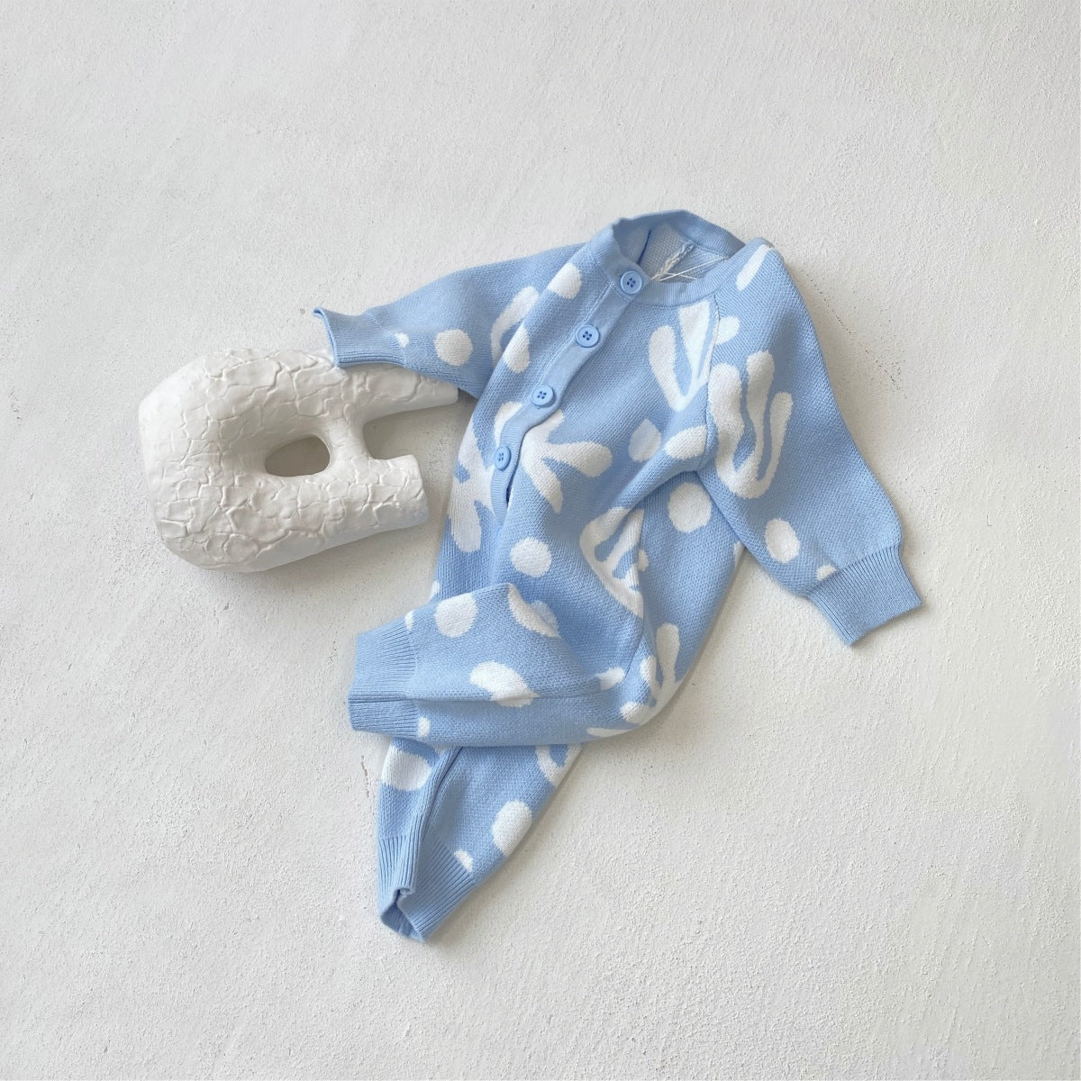 長袖ニットロンパース 幾何学模様 ジャカードニット ジャンプスーツ【mh0011855】