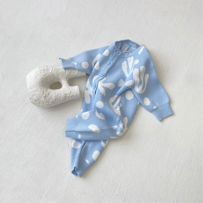 長袖ニットロンパース 幾何学模様 ジャカードニット ジャンプスーツ【mh0011855】