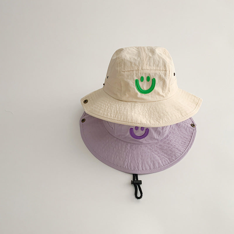 -キッズ帽子 サマーハット サファリハット フィッシャーマンハット スマイル刺繍ワンポイント【mh0005872】 - mamahalo shop - ベビー用帽子 -  べビー服 - 子供服 - 男の子 - 女の子