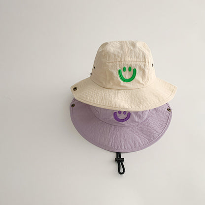 -キッズ帽子 サマーハット サファリハット フィッシャーマンハット スマイル刺繍ワンポイント【mh0005872】 - mamahalo shop - ベビー用帽子 -  べビー服 - 子供服 - 男の子 - 女の子