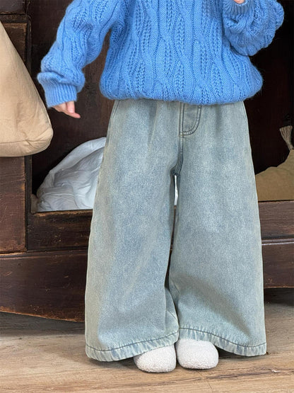 デニムパンツ ルーズワイド 裏フリース 暖パン ジーンズ【mh0011767】