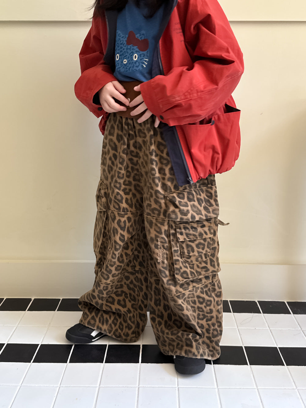 -レオパード柄ワイドパンツ ビッグポケット付きストレートロングパンツ【mh0010778】 - mamahalo shop - ロングパンツ・スウェットパンツ -  べビー服 - 子供服 - 男の子 - 女の子