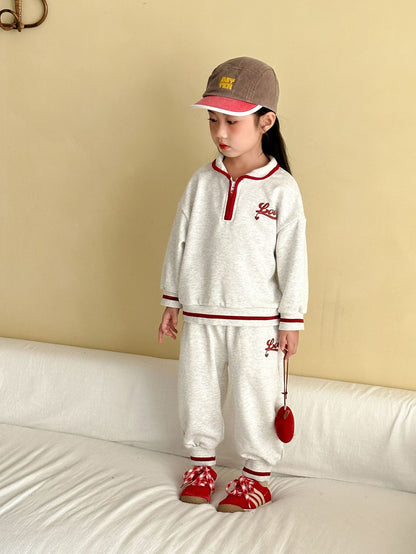 -LOVE刺繍ハーフジップスウェットセットアップ 2点セット【mh0011251】 - mamahalo shop - 長袖セットアップ -  べビー服 - 子供服 - 男の子 - 女の子