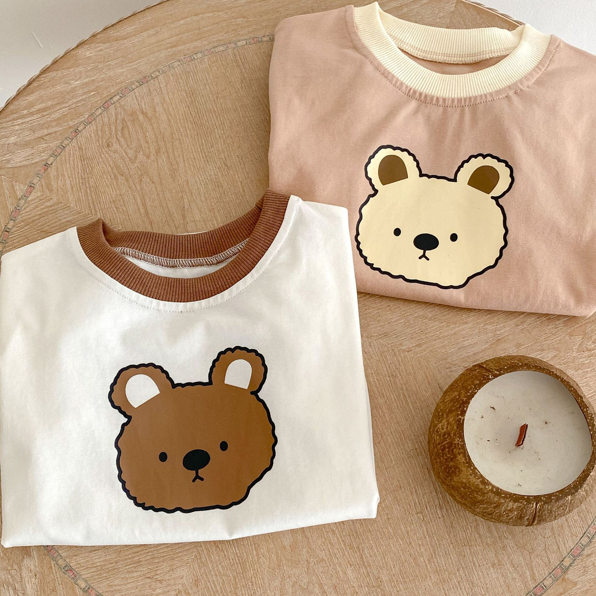Baby Bear Print Bicolor Piping Short Sleeve Romper [mh0001860]