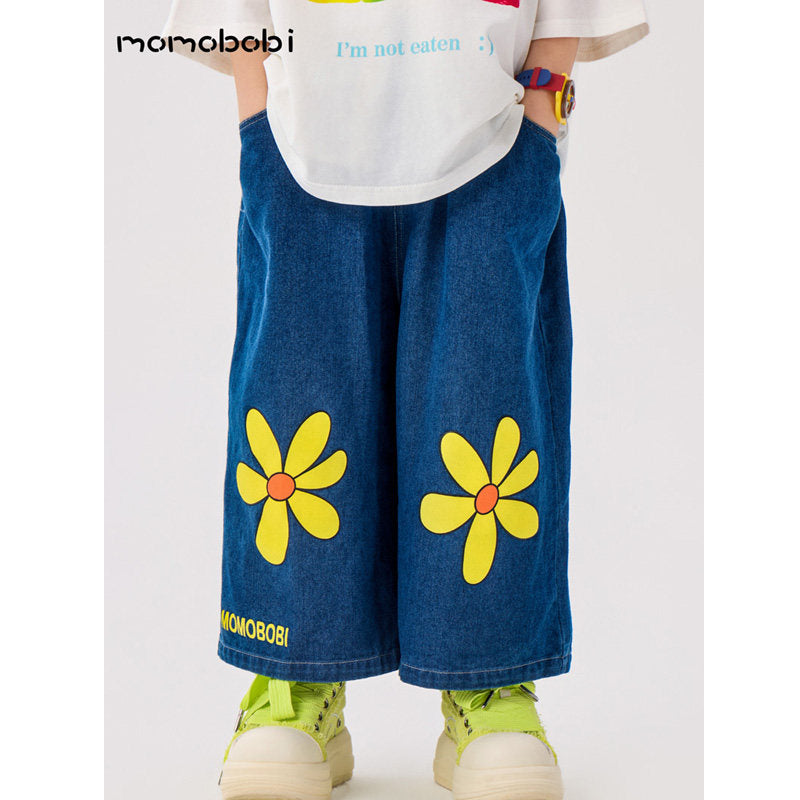 Spliced Graphic Tops & Denim レイヤードロゴ 長袖Tシャツ デニムパンツ【mh0012997】