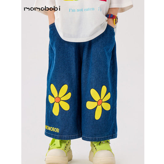 Flower Print Denim Cropped Pants フラワー デニムパンツ【mh0013001】