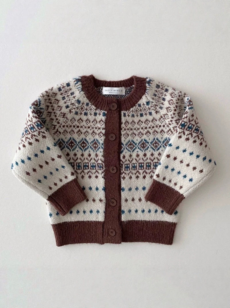 Cárdigan de punto jacquard con estampado nórdico para bebés y niños 【mh0014643】