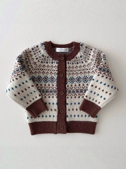 Cárdigan de punto jacquard con estampado nórdico para bebés y niños 【mh0014643】