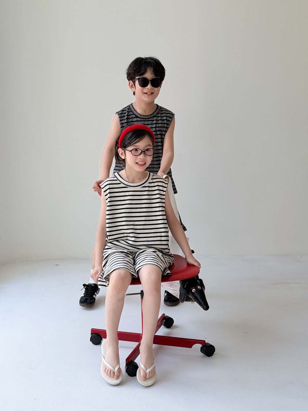 Sleeveless Sporty Stripe Set ボーダー タンクトップ ハーフパンツ セット【mh0013534】