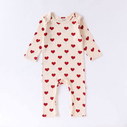 -ハート/リボンプリント長袖ロンパース【mh0010747】 - mamahalo shop - 長袖ロンパース -  べビー服 - 子供服 - 男の子 - 女の子