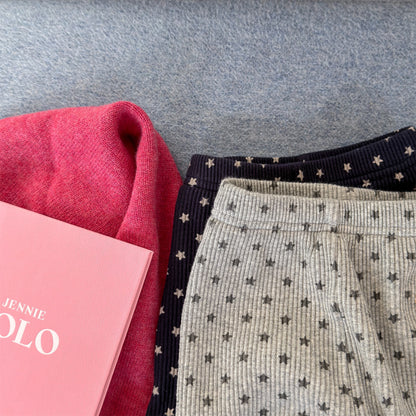 裏起毛リブレギンスパンツ 星スタープリント デイリーパンツ【mh0011908】