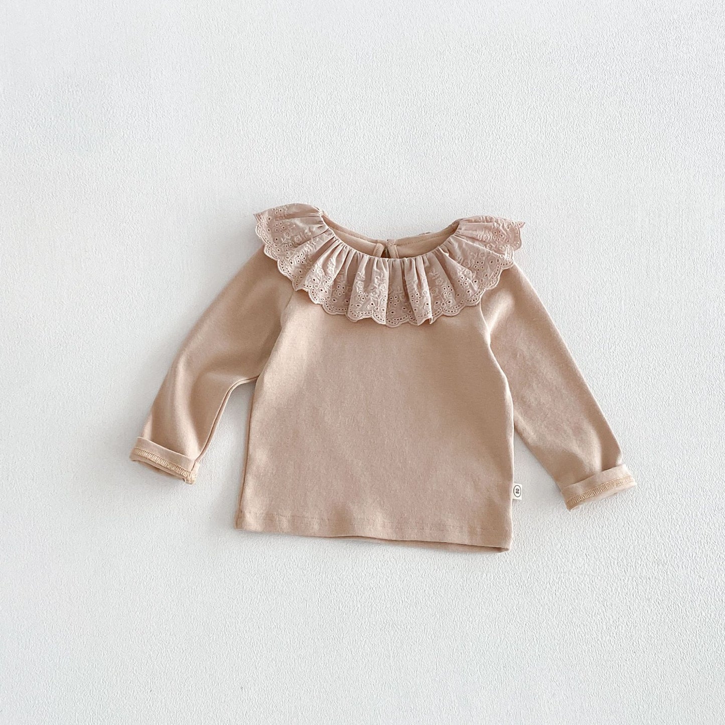 Camiseta de manga larga con cuello y dobladillo de volantes para niñas y pantalón acampanado【mh0014029】