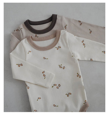 -どんぐりプリント長袖ボディスーツ+ロングパンツセットアップ 2点セット【mh0010748】 - mamahalo shop - ロンパースセットアップ -  べビー服 - 子供服 - 男の子 - 女の子