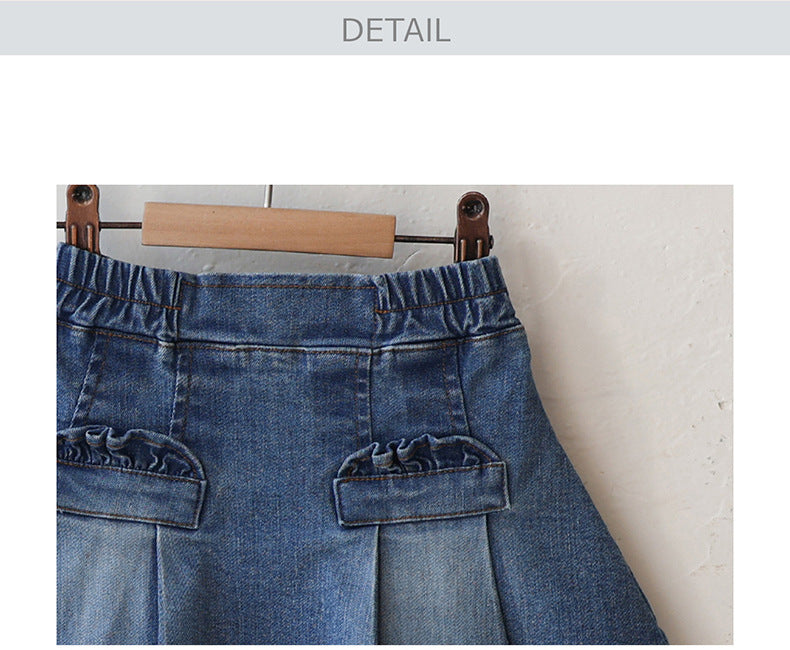 -プリーツフリルポケットデニムスカート イージーウエストミニスカート【mh0010828】 - mamahalo shop - スカート -  べビー服 - 子供服 - 男の子 - 女の子