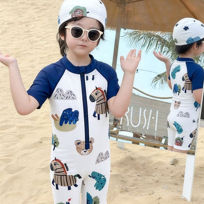 One-Piece Short-Sleeve Animals Swimwear アニマル 半袖スイムウェア 水着【mh0013331】