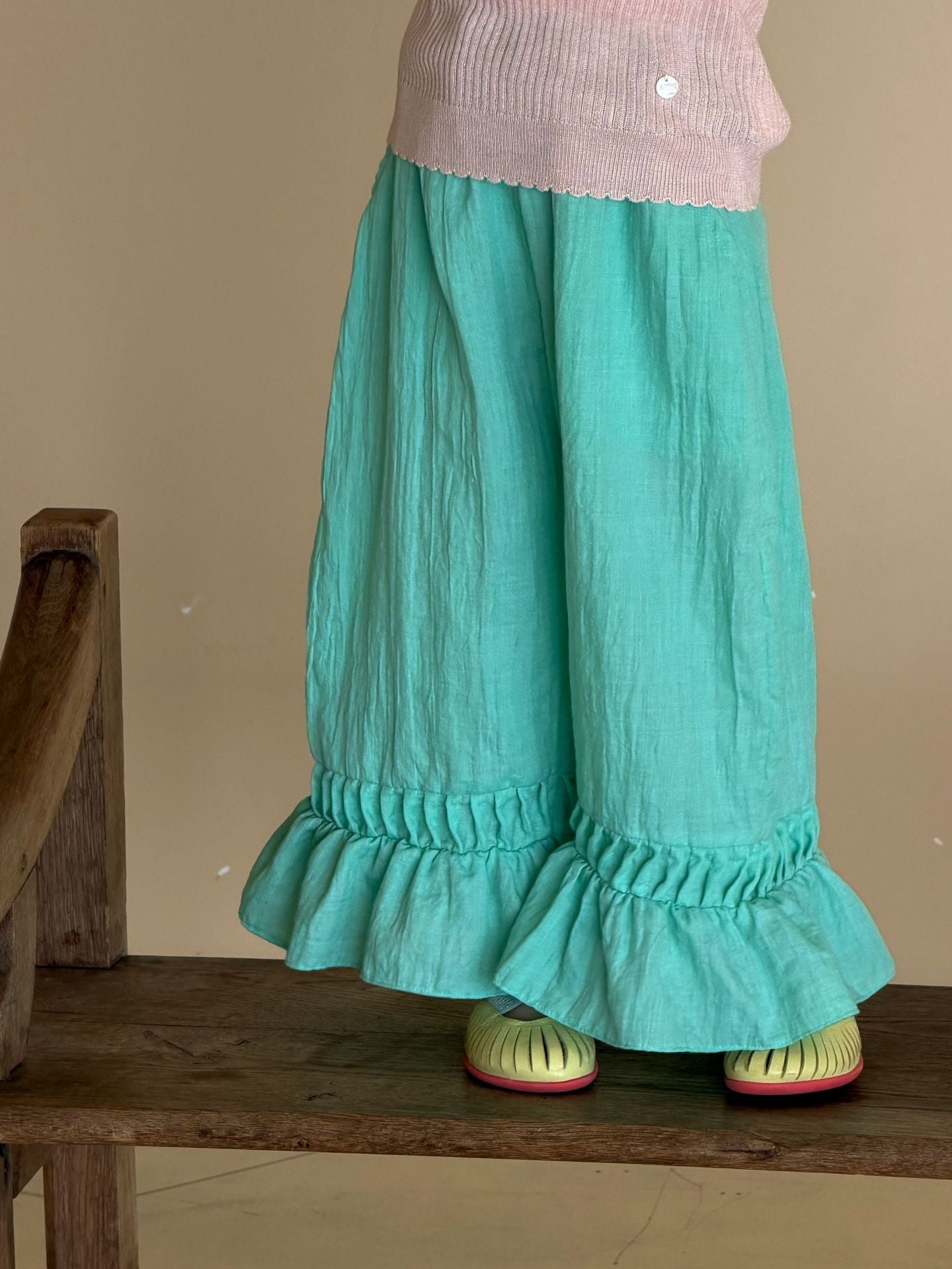 Tricolor Pure Cotton Ruffle Soft Casual Long Pants ラッフル ロングパンツ【mh0013406】