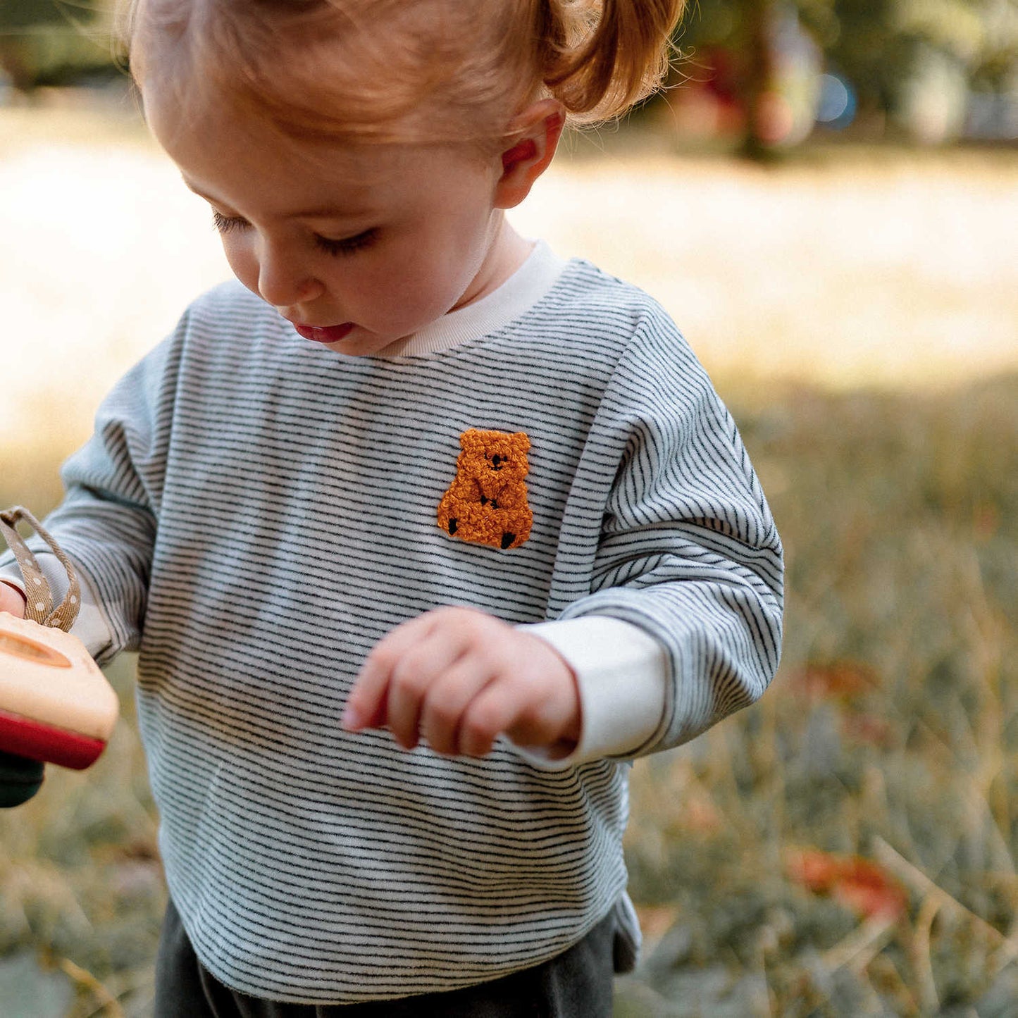 長袖Tシャツ ボーダー柄 ベアくま刺繍 プルオーバー トップス カットソー【mh0011639】