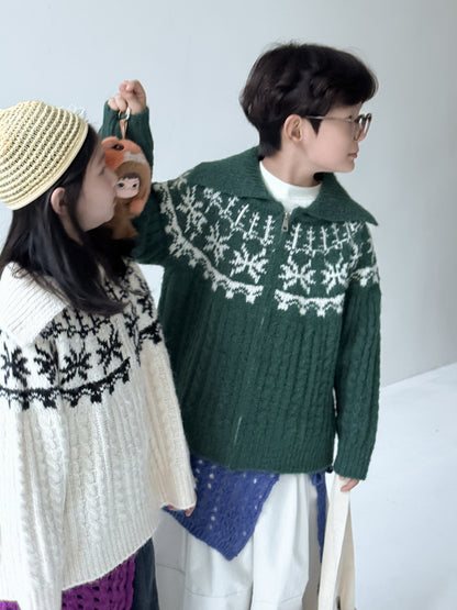 -ノルディック柄ニットジップアップカーディガン ラグランニットトップス【mh0010962】 - mamahalo shop - カーディガン・パーカー -  べビー服 - 子供服 - 男の子 - 女の子