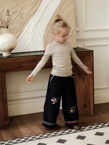 コーデュロイ キッズ ジャケット/パンツ 刺繍 カジュアル ワイドシルエット【mh0011573】