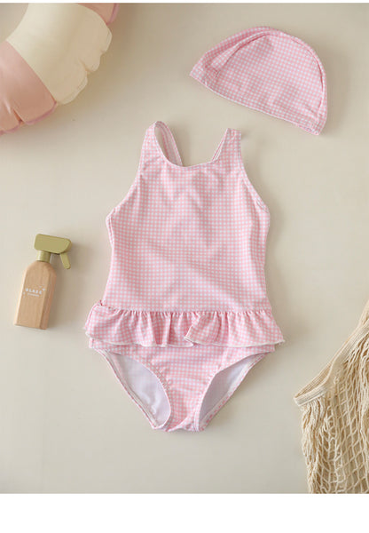 UPF50+ Gingham Ruffled One-Piece Swimsuit [mh0012586]