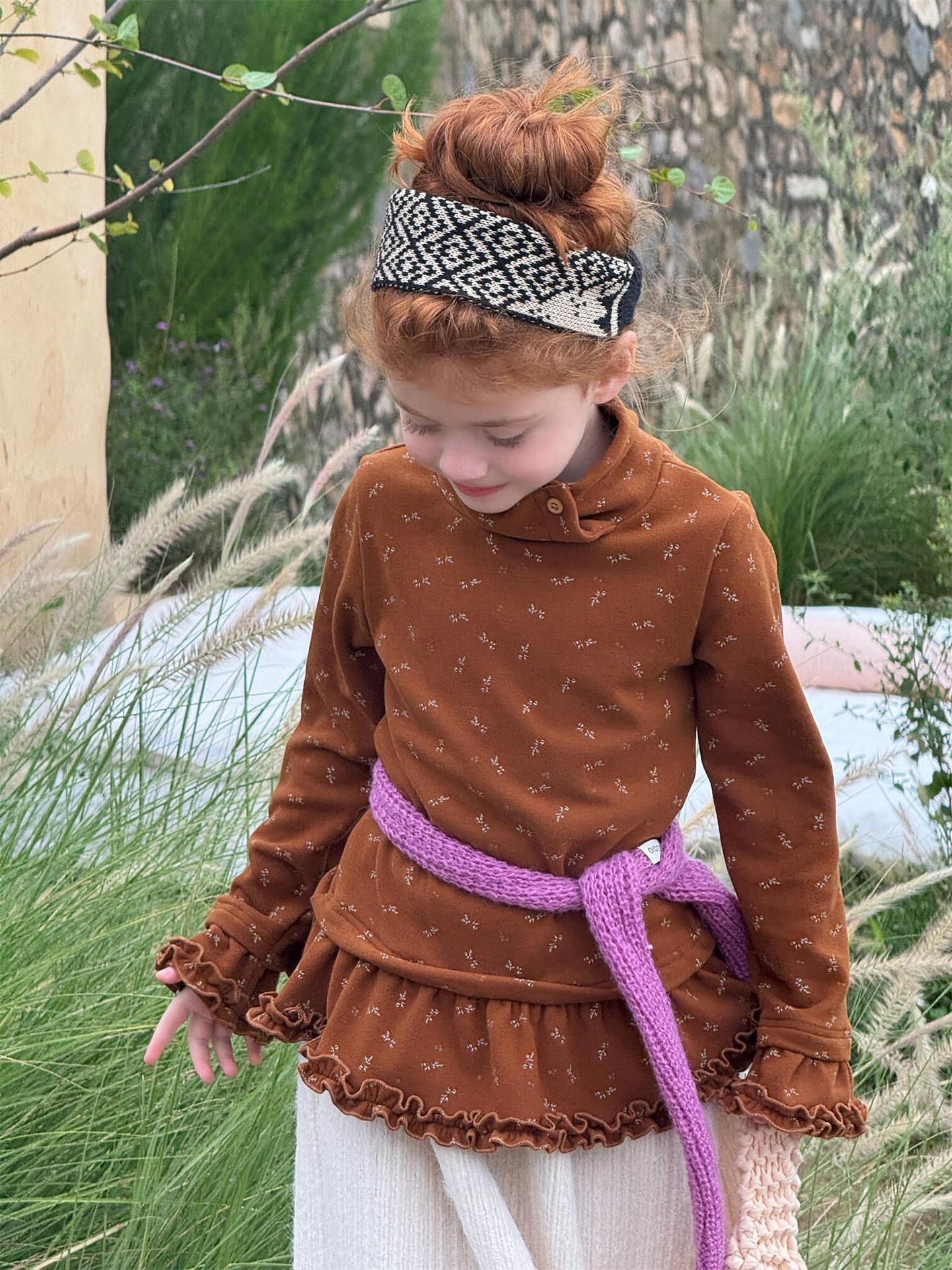 長袖ハイネックTシャツ 花柄 裾フリル レイヤード【mh0011748】