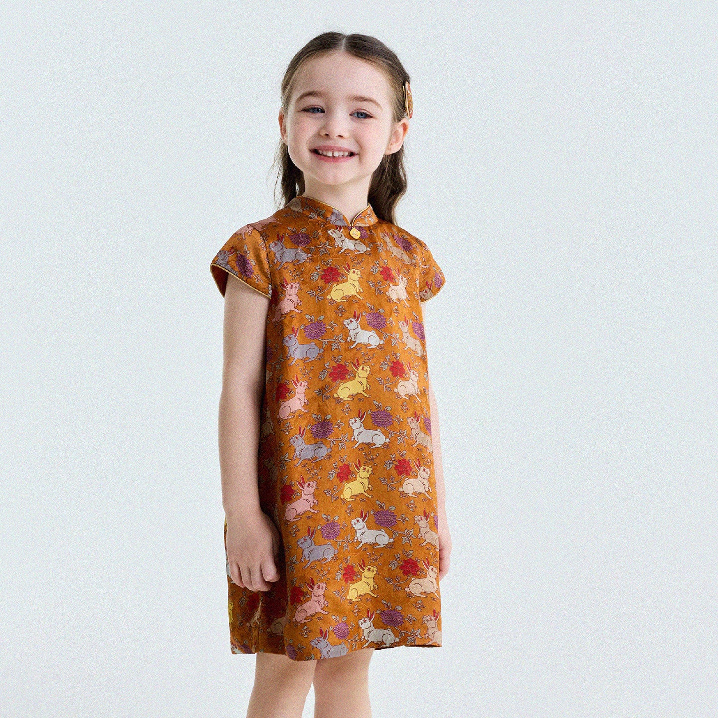 Retro Rabbit Elephant Pattern Stand Collar Dress アニマルプリント 半袖ワンピース【mh0013174】