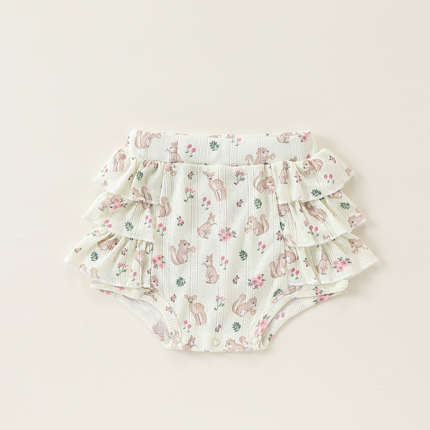 Sleeveless Animal Print Ruffle Separates アニマル フレンチスリーブTシャツ ショートパンツ ロンパース【mh0013587】