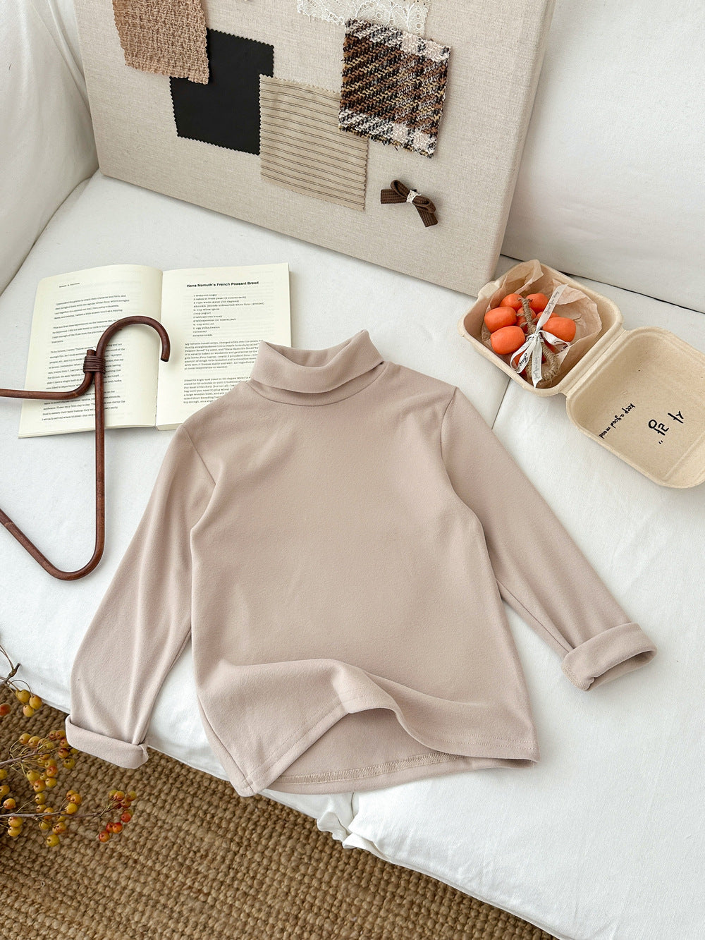 長袖Tシャツ キッズ ハイネック 無地 ベーシック くすみカラー トップス【mh0011664】