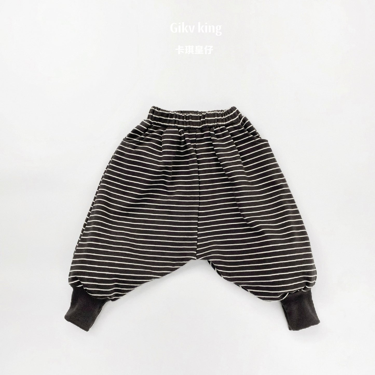 Horizontal Striped Cotton Jogger Pants 【mh0012577】