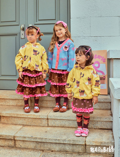 -ねこ柄ジップアップパーカー/フリルスウェットシャツ/フリルキュロットスカート/スカート付きパンツ【mh0010983】 - mamahalo shop - 長袖セットアップ -  べビー服 - 子供服 - 男の子 - 女の子