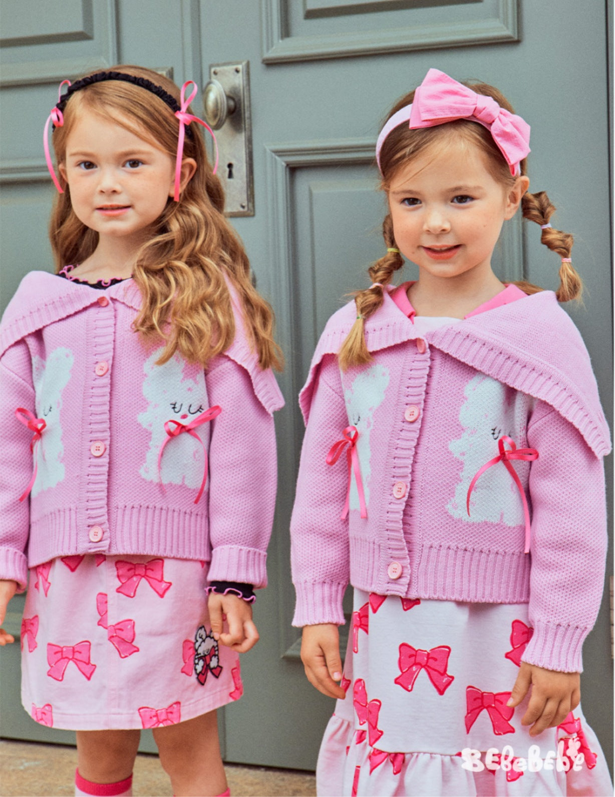 -リボン柄ニットカーディガン/フリルティアードワンピース/リボン柄フリルスカート【mh0010981】 - mamahalo shop - 長袖ワンピース -  べビー服 - 子供服 - 男の子 - 女の子