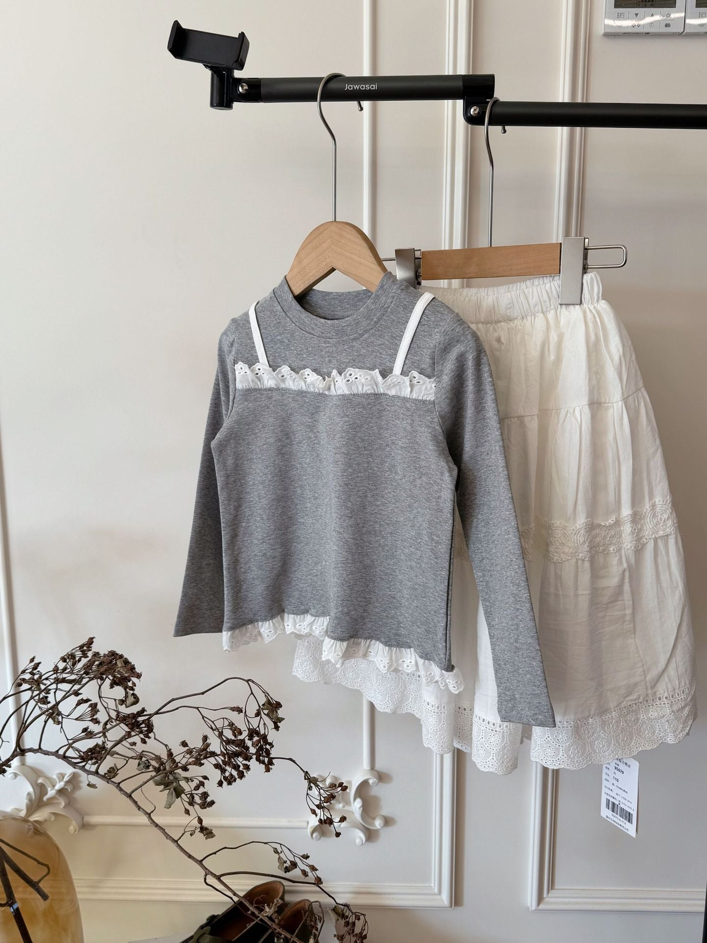 キッズ レース レイヤード風 長袖Tシャツ スカート【mh0013901】
