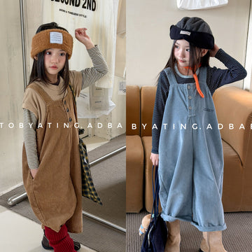 キッズ ワイド ルーズ フロントボタン サロペットパンツ【mh0014533】