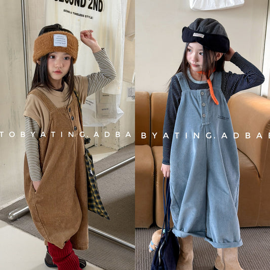 キッズ ワイド ルーズ フロントボタン サロペットパンツ【mh0014533】