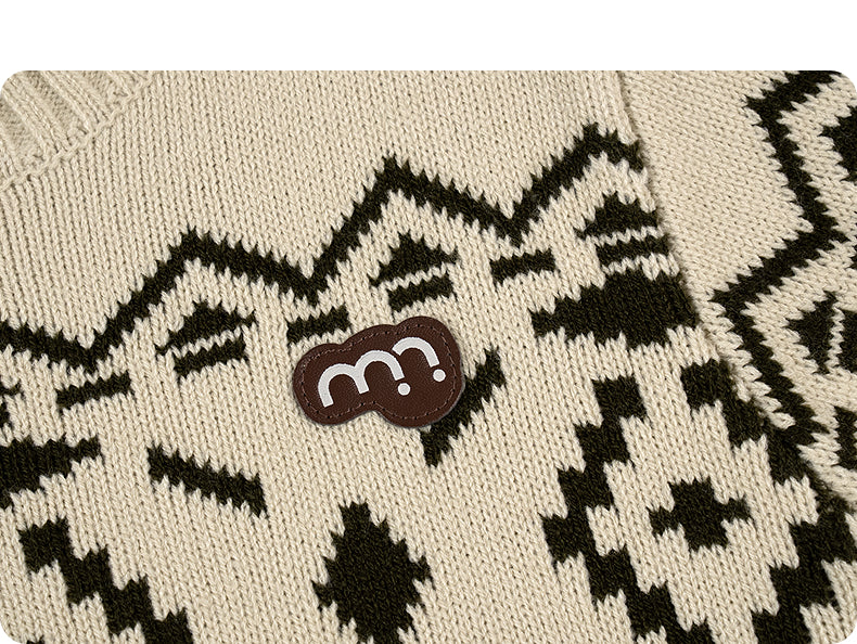 -長袖ニットセーター フェアアイル柄 北欧風 クルーネック プルオーバー【mh0011307】 - mamahalo shop - ニット・セーター -  べビー服 - 子供服 - 男の子 - 女の子