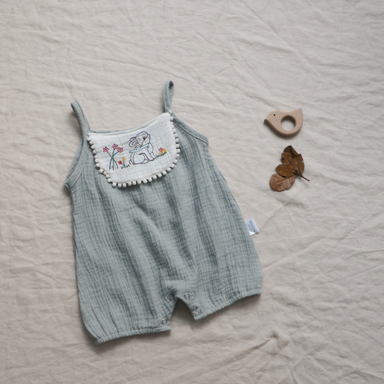 Rabbit Embroidered Gauze Romper