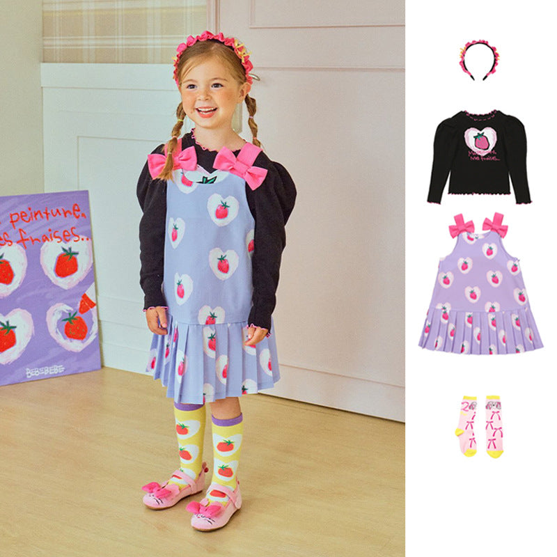 -いちごプリント長袖トップス/フリルレギンス/フリルワンピース/ノースリーブプリーツワンピース【mh0010988】 - mamahalo shop - ノースリーブワンピース -  べビー服 - 子供服 - 男の子 - 女の子