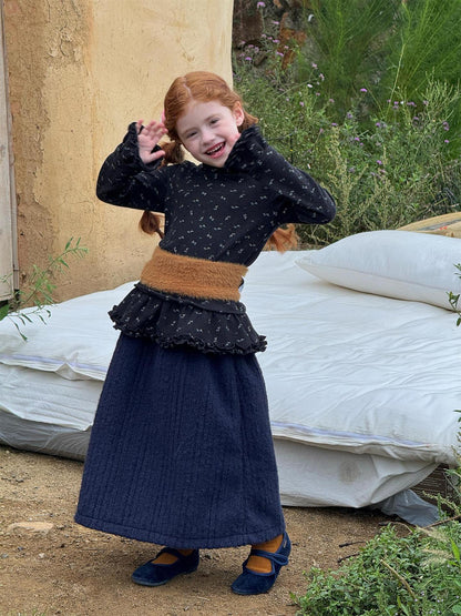 長袖ハイネックTシャツ 花柄 裾フリル レイヤード【mh0011748】