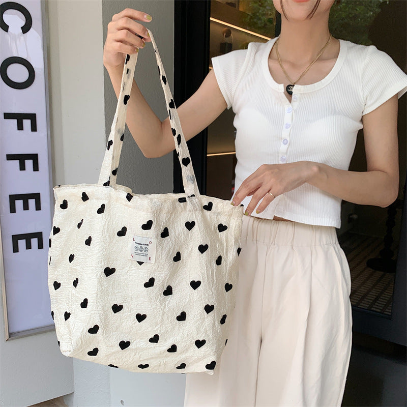 Canvas Heart Print Tote Bag Shoulder Bag Crossbody Bag Diaper Bag [mh0004200]