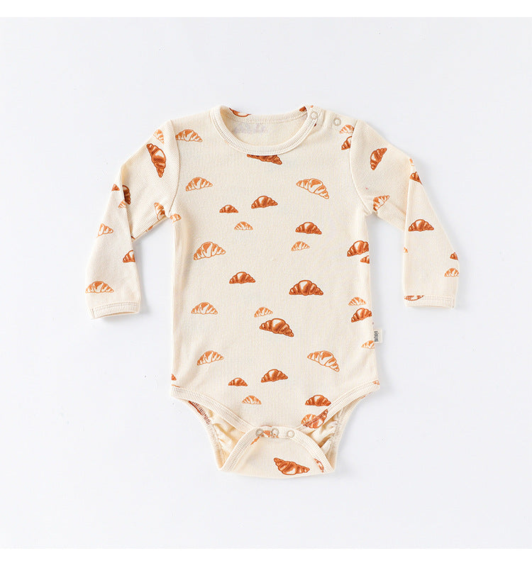 -クロワッサン/バードプリント長袖ボディスーツ/ロングパンツ【mh0010737】 - mamahalo shop - ロンパースセットアップ -  べビー服 - 子供服 - 男の子 - 女の子