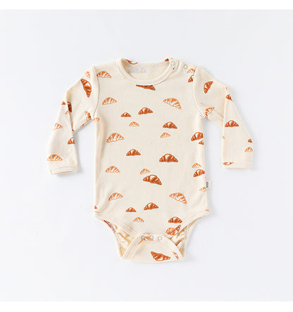 -クロワッサン/バードプリント長袖ボディスーツ/ロングパンツ【mh0010737】 - mamahalo shop - ロンパースセットアップ -  べビー服 - 子供服 - 男の子 - 女の子