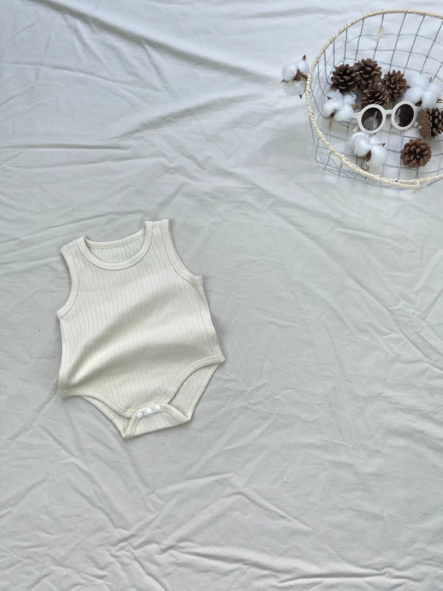 Ribbed Basic Sleeveless Romper 無地 ノースリーブロンパース【mh0012898】