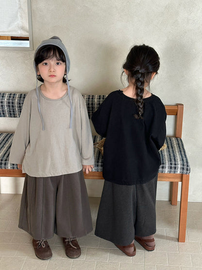 キッズ用ドロップショルダー長袖Tシャツ 生成り＆黒の背面