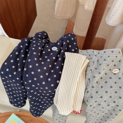 裏起毛リブレギンスパンツ 星スタープリント デイリーパンツ【mh0011908】