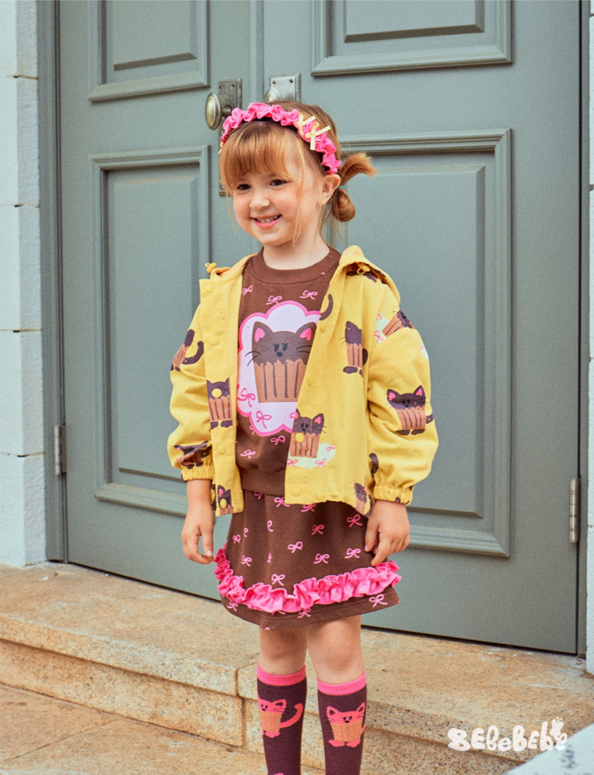 -ねこ柄ジップアップパーカー/フリルスウェットシャツ/フリルキュロットスカート/スカート付きパンツ【mh0010983】 - mamahalo shop - 長袖セットアップ -  べビー服 - 子供服 - 男の子 - 女の子