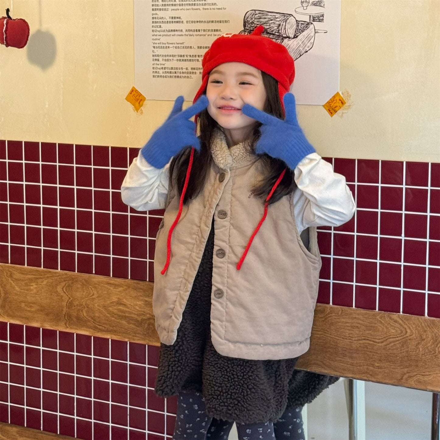 -ボア襟コーデュロイキルティングベスト刺繍入りアウター【mh0010915】 - mamahalo shop - ベスト -  べビー服 - 子供服 - 男の子 - 女の子