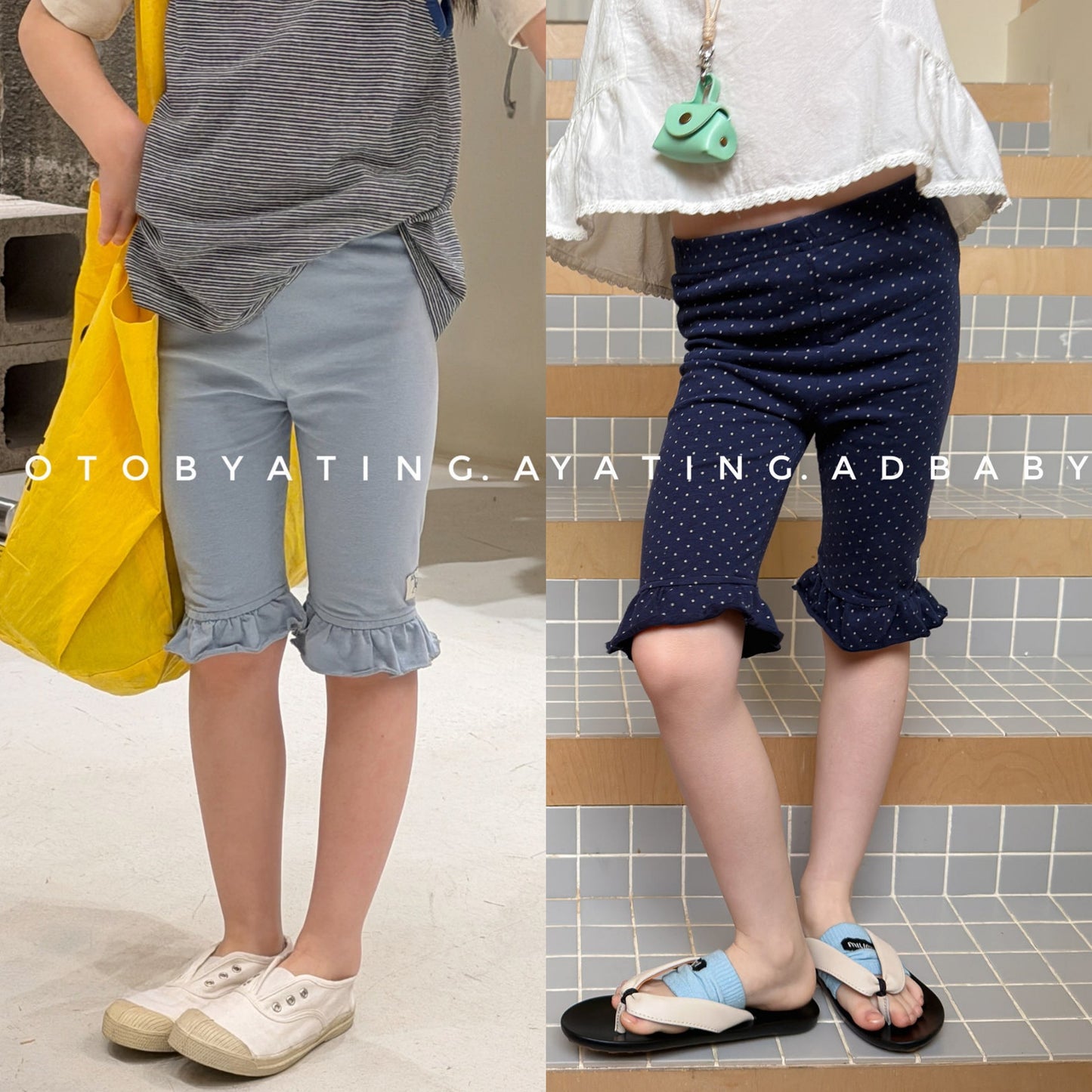 Ruffle Hem Dot Cotton Capri Leggings フリル ハーフ丈レギンス【mh0012663】