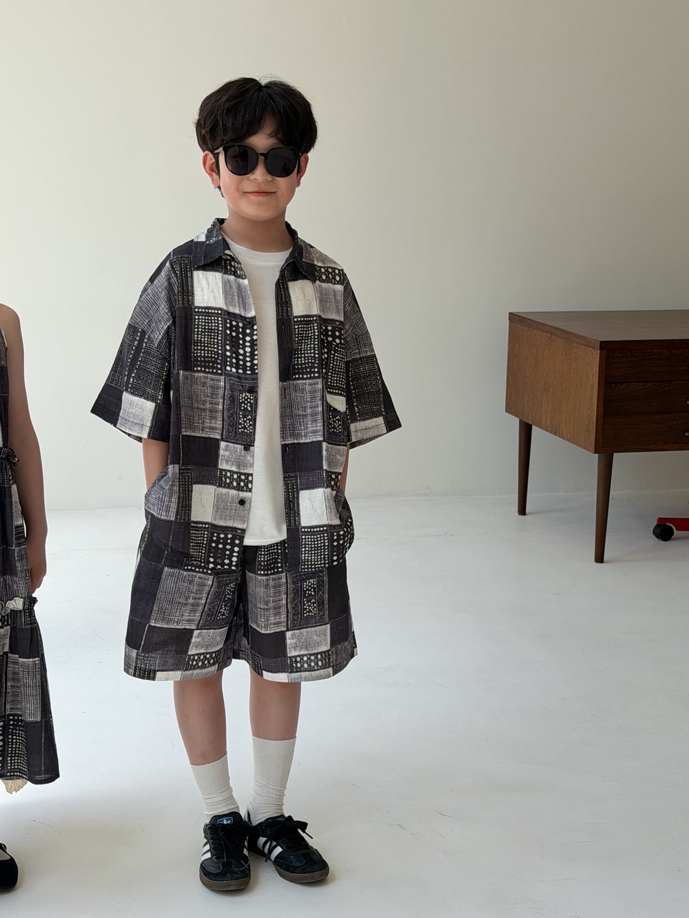 Ethnic Geometric Printed Dress Shirt Shorts Set エスニック ノースリーブワンピース 半袖シャツ ハーフパンツ【mh0013538】
