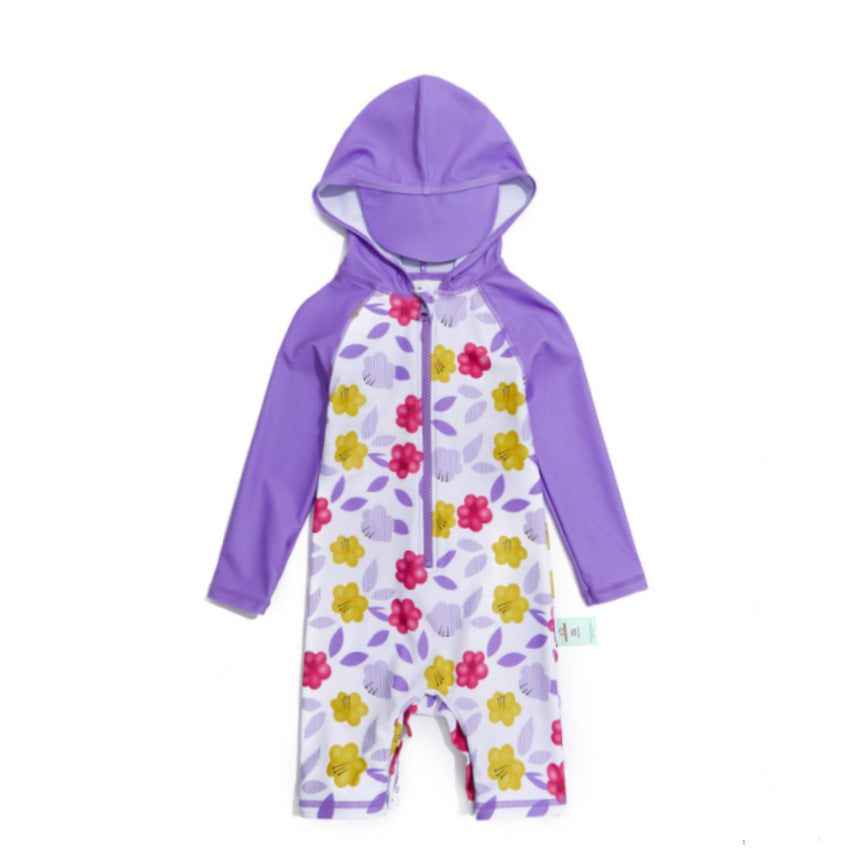 One-piece Hooded Sun-protection Swimsuit プリント フード付き長袖水着【mh0013318】