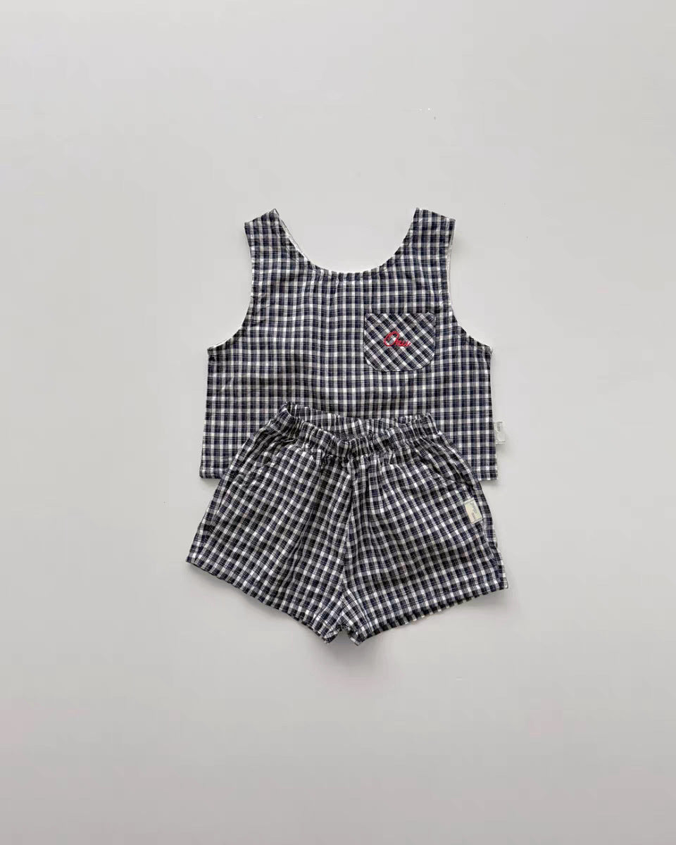 Plaid Seersucker Tank Shorts Set 【mh0013273】